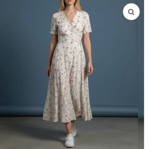 JessaKae Cream and Purple Floral Midi Dress